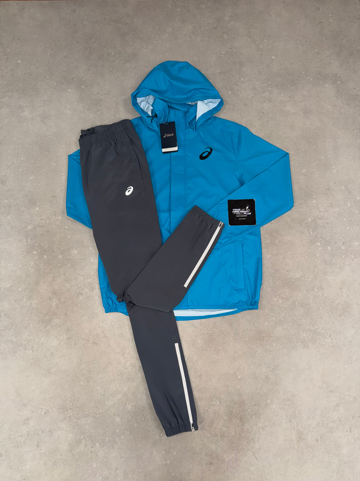 ASICS RAIN JACKET BLUE & GREY TRACKSUIT // LIMITED EDITION