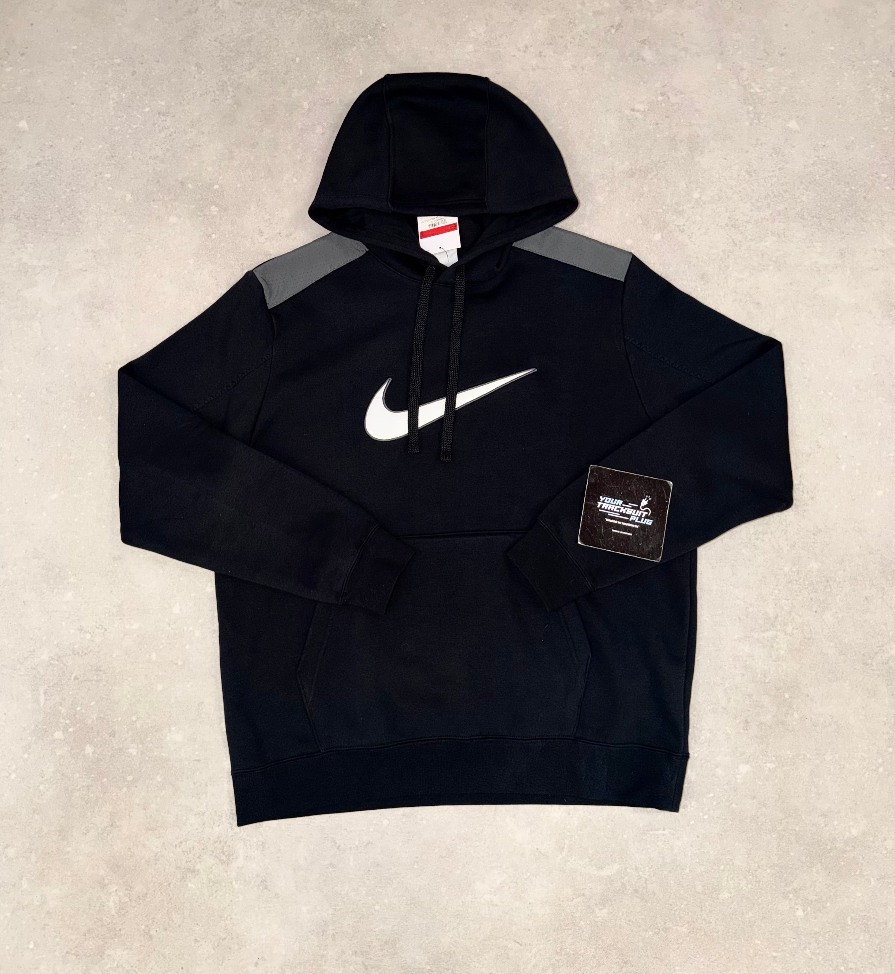 NIKE FLEECE HOODY TRACKSUIT BLACK , GREY & WHITE
