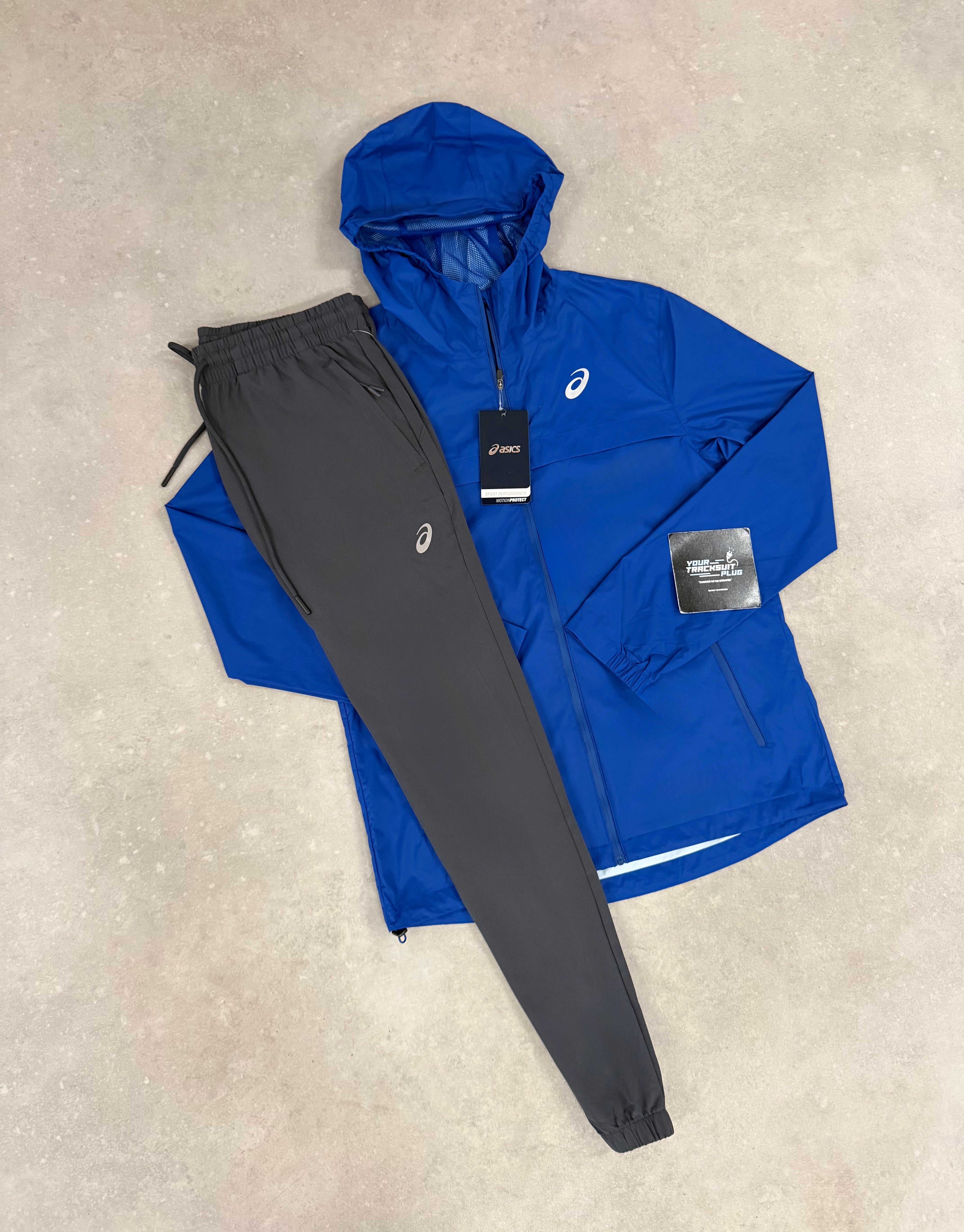 ASICS BLUE & GREY TRACKSUIT RAIN JACKET // VERY EXCLUSIVE