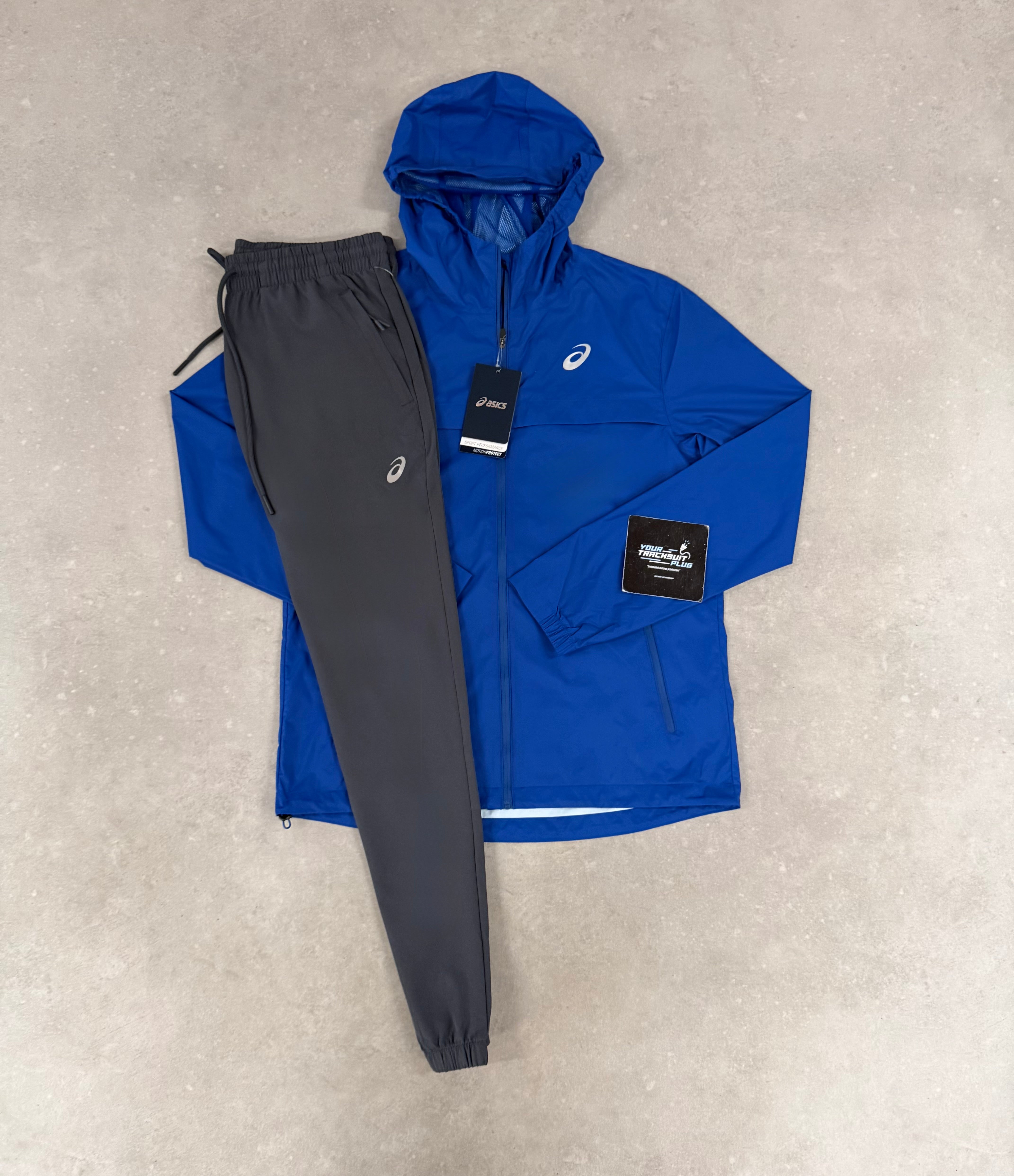 ASICS BLUE & GREY TRACKSUIT RAIN JACKET // VERY EXCLUSIVE