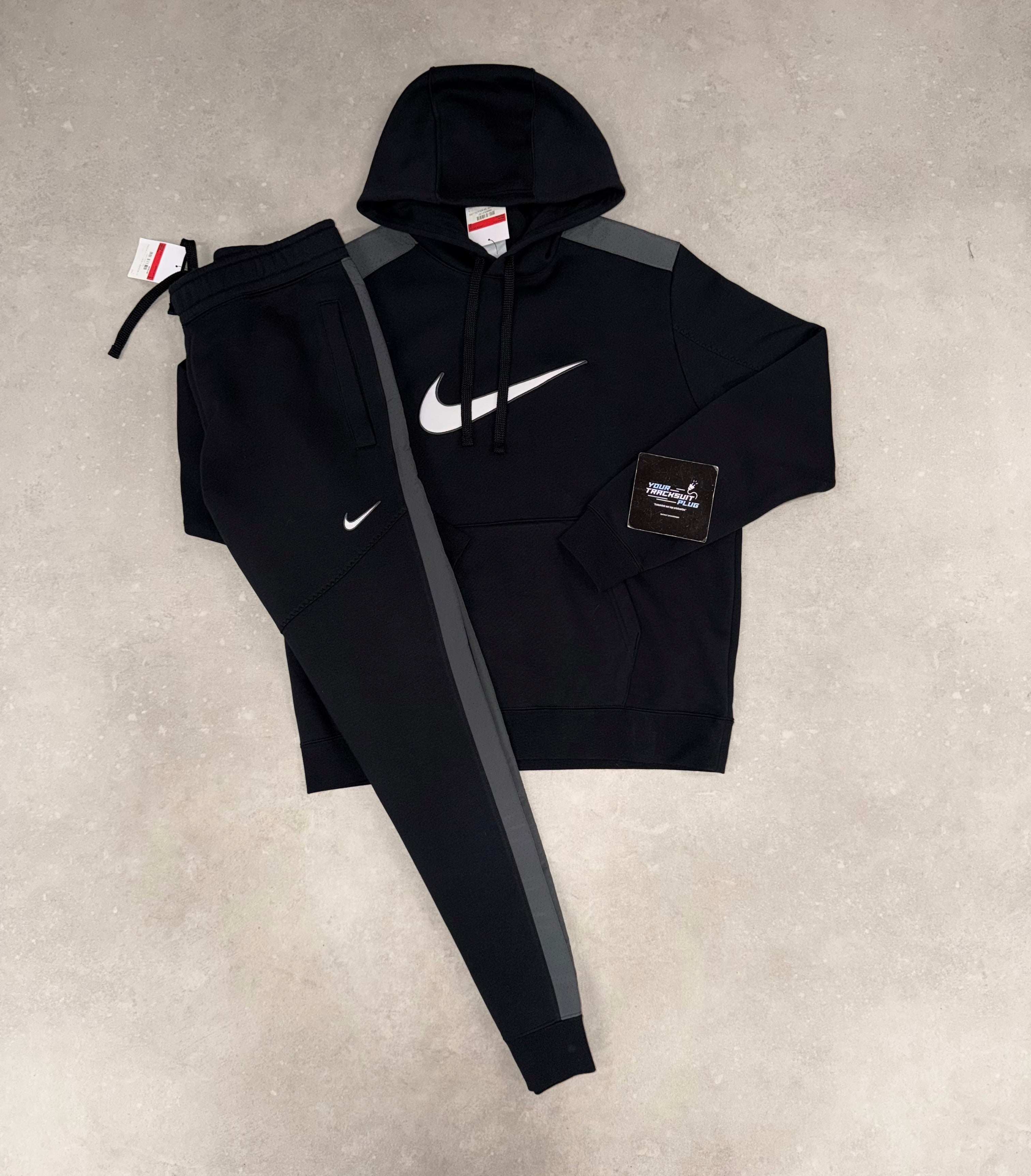 NIKE FLEECE HOODY TRACKSUIT BLACK , GREY & WHITE